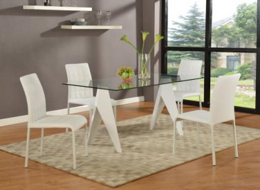 Contemporary Rectangular Glass Top Dining Set with Split Leg Base