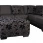 Dark Grey Fabric Sectional With Floral Print Throw Pillow And Optional Ottoman