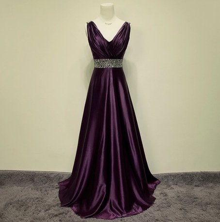 sexy deep purple v-neck Sleeveless Empire Evening dress Custom Made