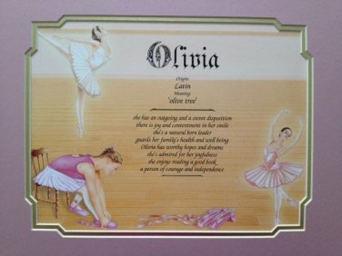Ballerina Dancer First Name Meaning Personalized Gift Granddaughter Niece Matted