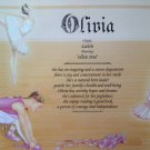 Ballerina or Dancer First Name Meaning Personalized Gift Grand Daughter Niece
