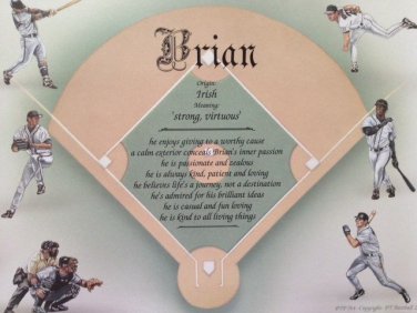 Baseball Player First Name Meaning Personalized Gift Little League or All Star