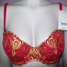 NWT AMBRIELLE Red With Gold Embroidery Balconet Push-Up Bra/Size 38B/Reg. $38.00