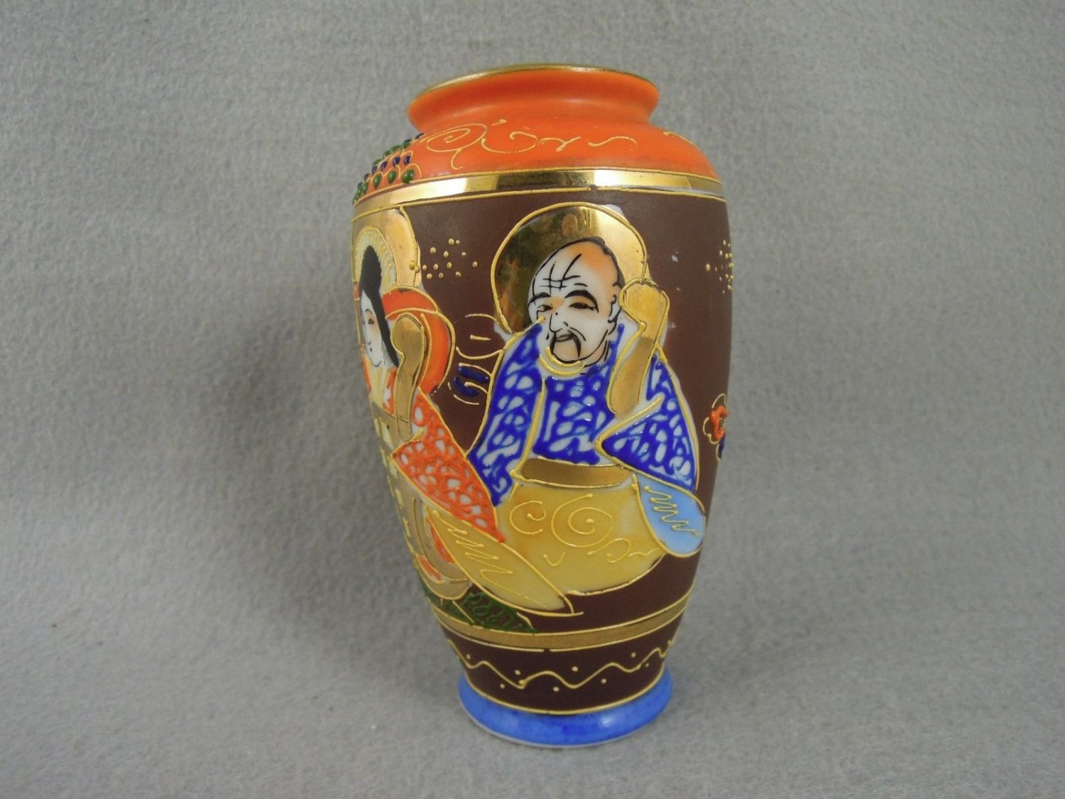 Vintage Japanese Satsuma Immortals Moriage Vase