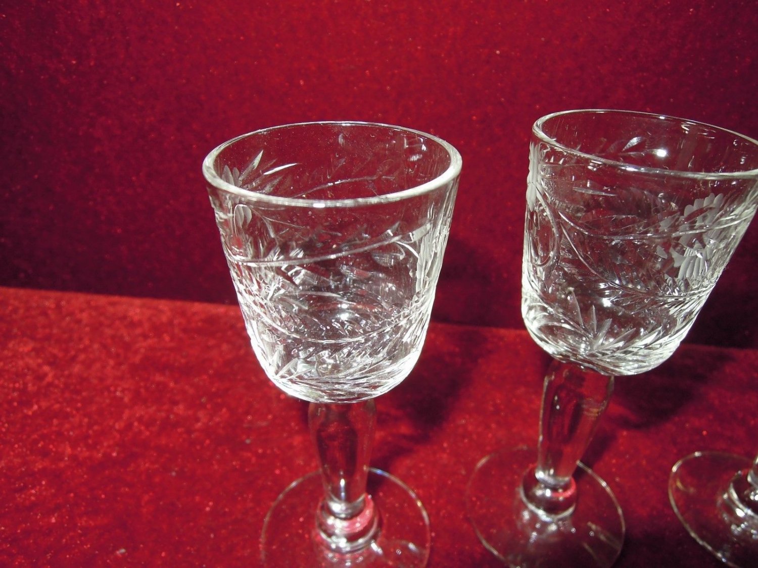 Crystal Cordial Glasses etched Floral Desgn