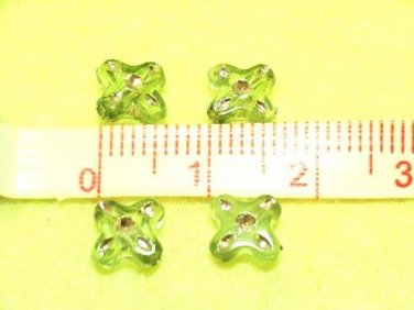 100 pcs Silver Painted Green Mini Flower Beads DIY119