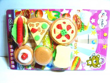 HC Pizza Cake Bread Hot Dog Hamburger Erasers Set Collection