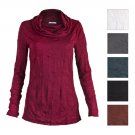 Turtleneck Top\Red Shirt\Long Sleeve Blouse\Drape Top\Wrinkled Turtleneck Shirt
