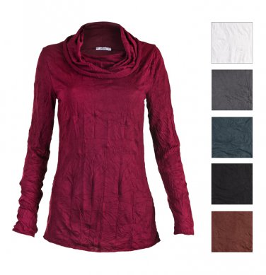 Turtleneck Top\Red Shirt\Long Sleeve Blouse\Drape Top\Wrinkled Turtleneck Shirt
