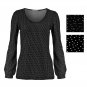 Romantic Long Sleeves Top\Small Flowers Blouse\U Neckline Top\Black&White Top