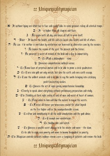 22 letters Kabbalah ancient scroll grimoire wicca pagan print art witch magick runes