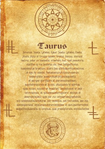 Ancient scroll Angel ZodiacTaurus wicca pagan print art witch magick runes