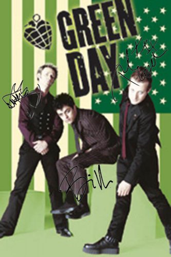Green Day Autographed Signed Green American Flag Poster