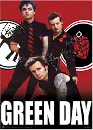Green Day Autographed Signed Red Poster