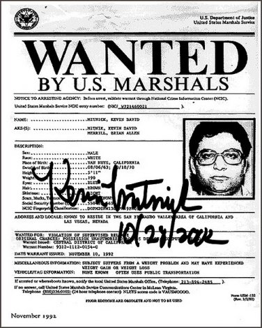 mitnick_wanted Autographed Preprint Signed Photo