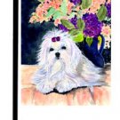Maltese (Waiting with Flowers) - 11""x15"" 2-Sided Garden Banner