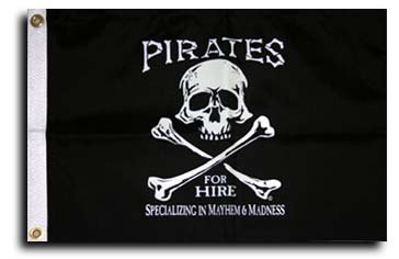 Pirates for Hire - 12""X18"" Nylon Flag