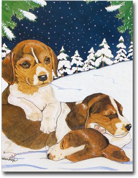 Beagle (Pups in Snow) - 11""x15"" 2-Sided Garden Banner