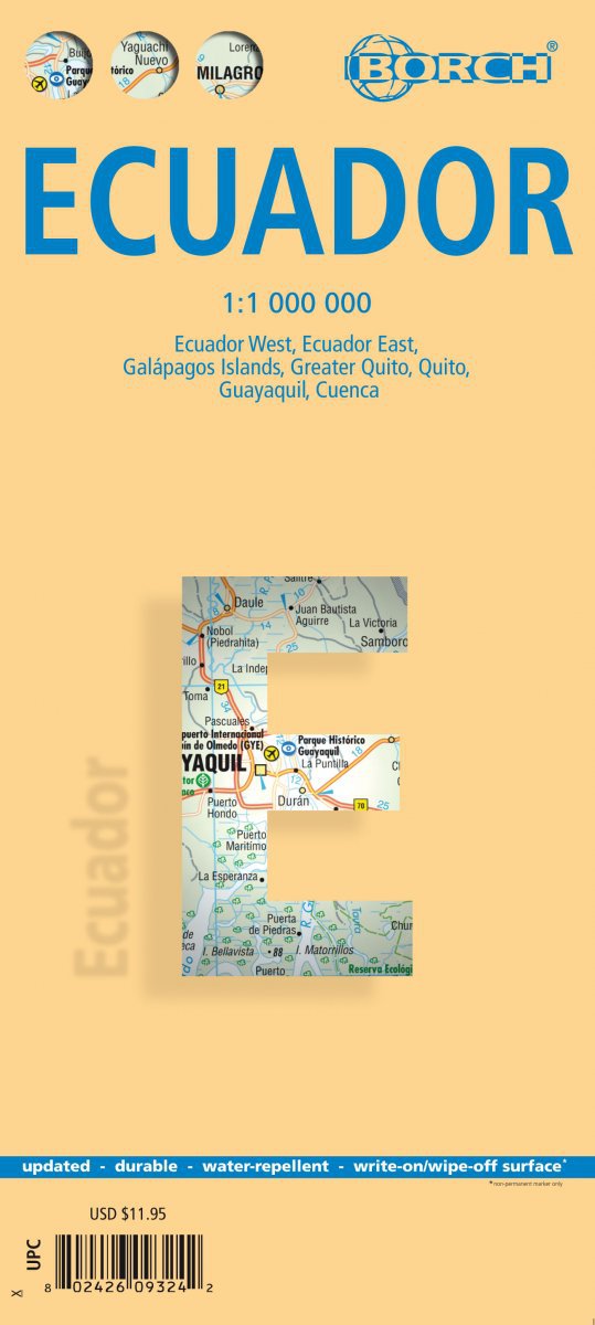 Ecuador - Laminated Borch Road Map