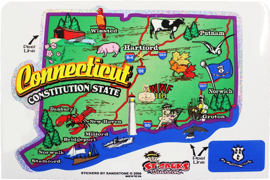 Connecticut State Map Die Cut Sticker