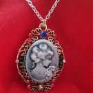 Vintage Antique Civil War Style Gray Cameo Austrian Crystal Pendant in Goldtone