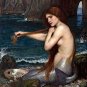 A Mermaid Poster 24x36 John William Waterhouse Combing Hair Art Print Mermaids