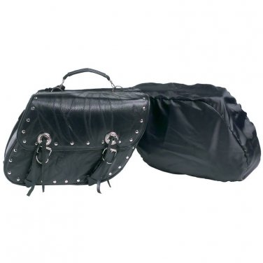 2 pc. rock design genuine buffalo leather motorcycle saddle bag set