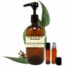 Eucalyptus Essential Oil 16 oz Pump Bottle with 2 Amber Glass Roller Bottles....