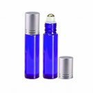 10 ML Cobalt Glass Roller Bottles with Metal Ball & Silver Cap, 10 Roll Ons, NEW