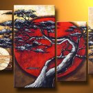 No Frame!! Beautiful 4 Piece Set Abstract Huga Asian Landscape Pine Tree Sun Oil painting