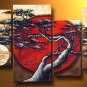 No Frame!! Beautiful 4 Piece Set Abstract Huga Asian Landscape Pine Tree Sun Oil painting