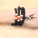 Buddha Wooden Wrist Mala 8mm 108 Buddhist Buddha Multi Chain Black Bead Bracelet Necklace