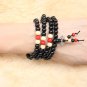 Buddha Wooden Wrist Mala 8mm 108 Buddhist Buddha Multi Chain Black Bead Bracelet Necklace