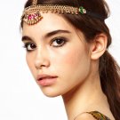 Women Fashion Golden Red Rhinestone Head Chain Headband Head Piece Hair band