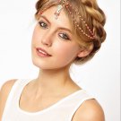 Women Metal Rhinestone Head Chain Jewelry Headband Hair Accessories Orange Bead