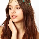 Women Fashion Color Rhinestone Green Chain Jewelry Headband Synthetic emerald