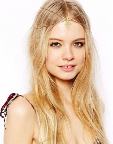 Lady Gold Chain Flower Dangle Drop Crown Head Hair Cuff Headband Accessories