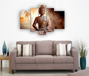 Framed Huge Size Handpainted Wall Art Religion Buddha Flower Oil Painting On Canvas Ready to Hang