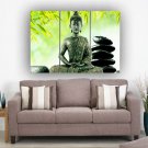 Framed Huge Size Buddha Oil Painting On Canvas Green Flowers Ready to Hang