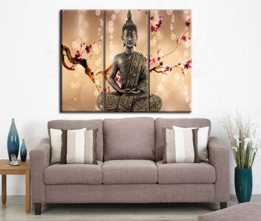 Framed Huge Size Zen Buddha Oil Painting On Canvas Red Flower For Home Modern Decor Stretched