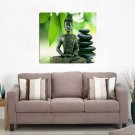 Framed Zen Religion Buddha Oil Painting On Canvas Green Flower Contemporary Decoration Stretched