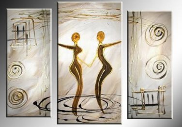 Framed 3 Panel Wall Art People Love Dance Purple Oil Painting On Canvas Paintings Modern Set