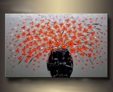 Stretched & Ready to Hang!! Large Size Canvas Art Knife Painting Flower for Home Decor
