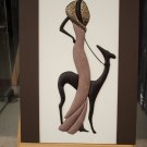 Wooden Framed Abstract 3D Leather Wall Frame Lady with Dog Art Craft