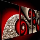 No framed!Handpainted 3 piece black golden bloody red modern abstract wall art oil painting