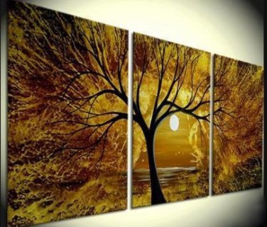 Hand painted modern decorative yellow tree oil painting on canvas wall art for living room No frame