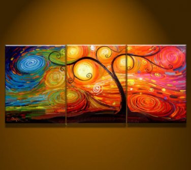 No frame!Hand painted Warm color rich tree Abstract landscape Wall home Decor Oil Painting on canvas
