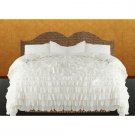 1000 TC Egyptian Cotton Waterfall Ruffle Duvet Set King Size White Solid