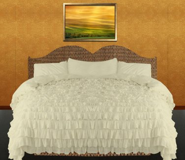 1000 TC Egyptian Cotton Waterfall Ruffle Duvet Set King Size Ivory Solid