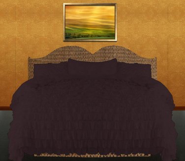1000 TC Egyptian Cotton Waterfall Ruffle Duvet Set King Size Wine Solid